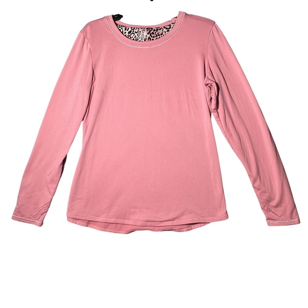 ClimateRight by Cuddl Duds Women's Pink Long Sleeve Crew Neck‎ Top L Leopard